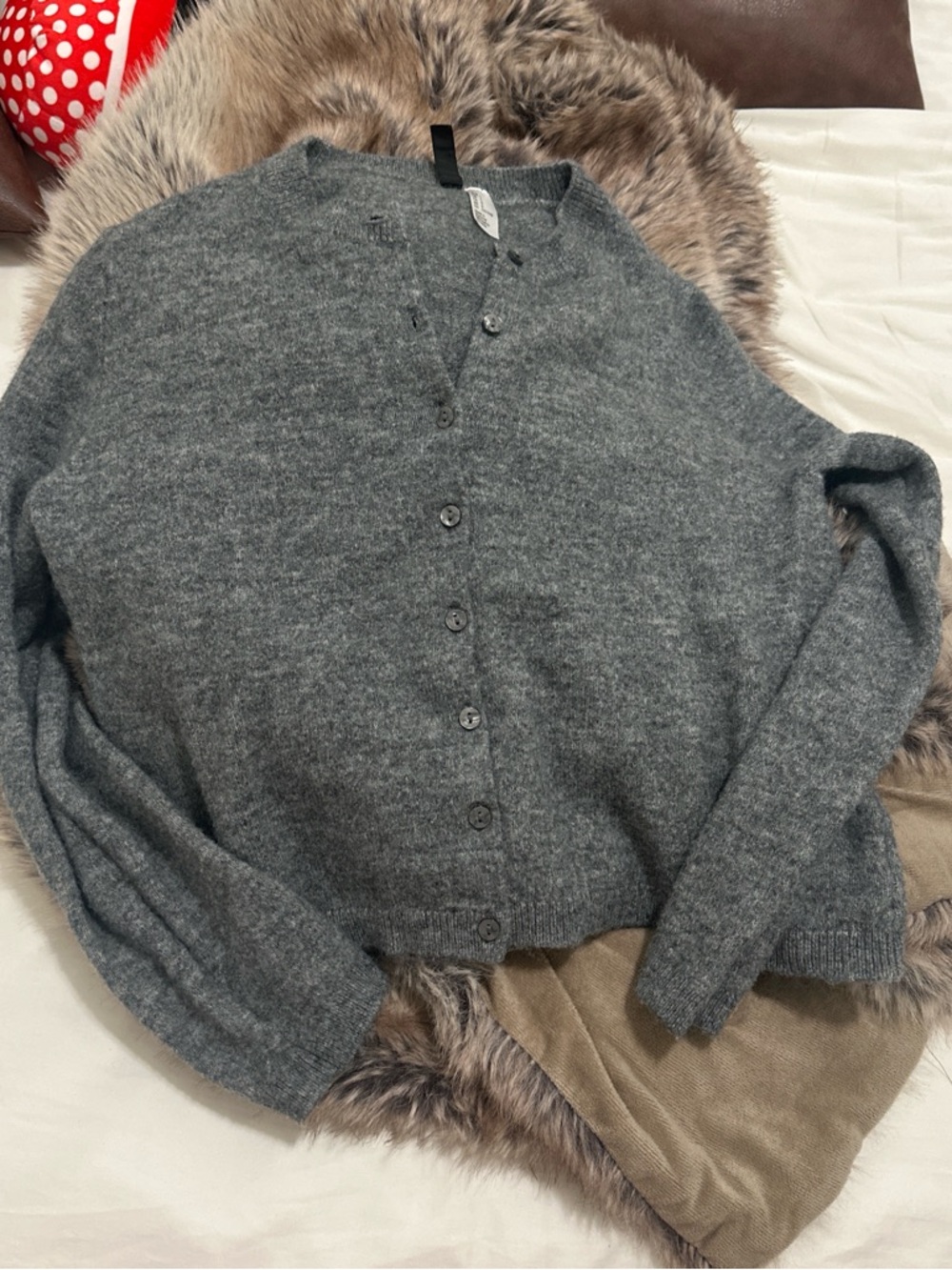 H&M Heather Gray Cropped Button-Front Knit Cardigan